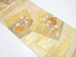 色紙に流水・花車模様織り出し袋帯